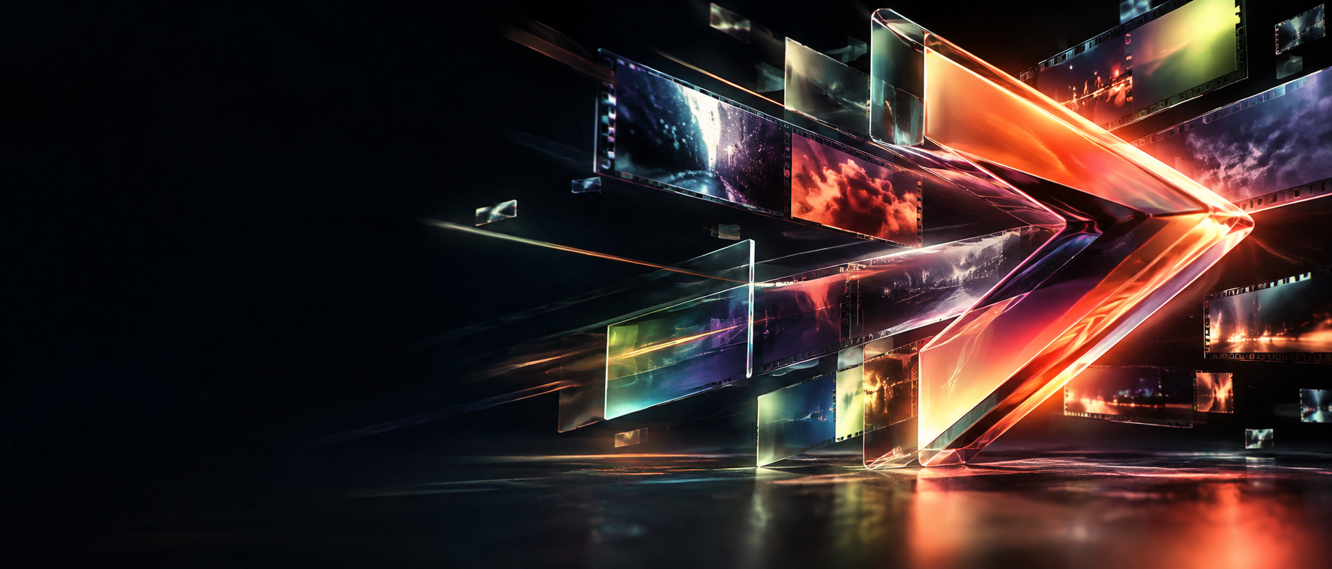 Luminous cinema frames in a dark theater space